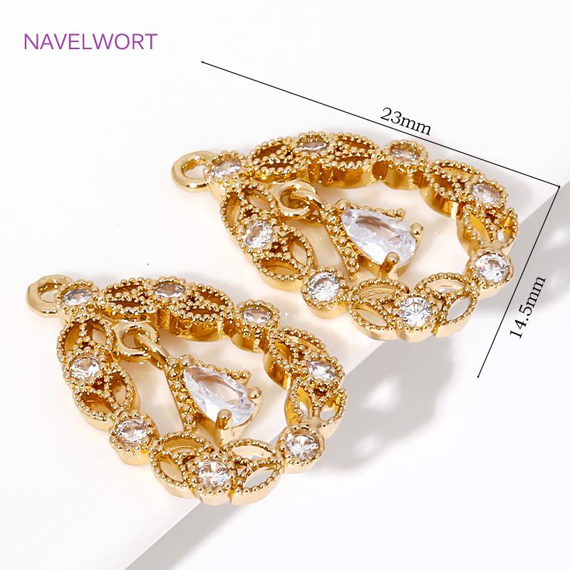 14.5mm*23mm 18K Gold Plated Brass Hollow Droplet Charms Pendant,With Zircon Pendants For Jewelry Makin,DIY Earring Accessories