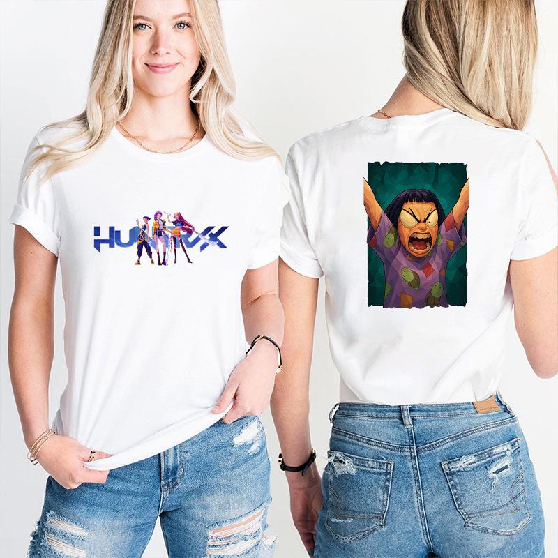 Fashion Korean Short Sleeved T-shirt for Women Clothes Short Sleeved Tees Kpop Demon Hunter HuntrX Oversized Top Y2K Clothing