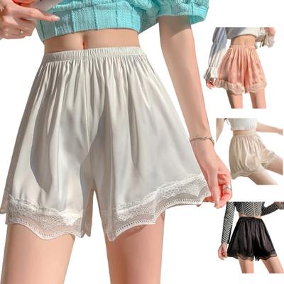 Summer Sexy Ice Silk Safety Pants Lace Edge Leggings Safety Shorts Ladies Underwear Satin Non Curled Hem Panties