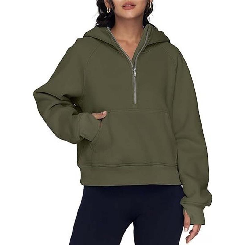 Women s Half Zip Hoodie Oversized Solid Color Long Sleeve Sweatshirt Casual Loose Pullover L армия зеленый