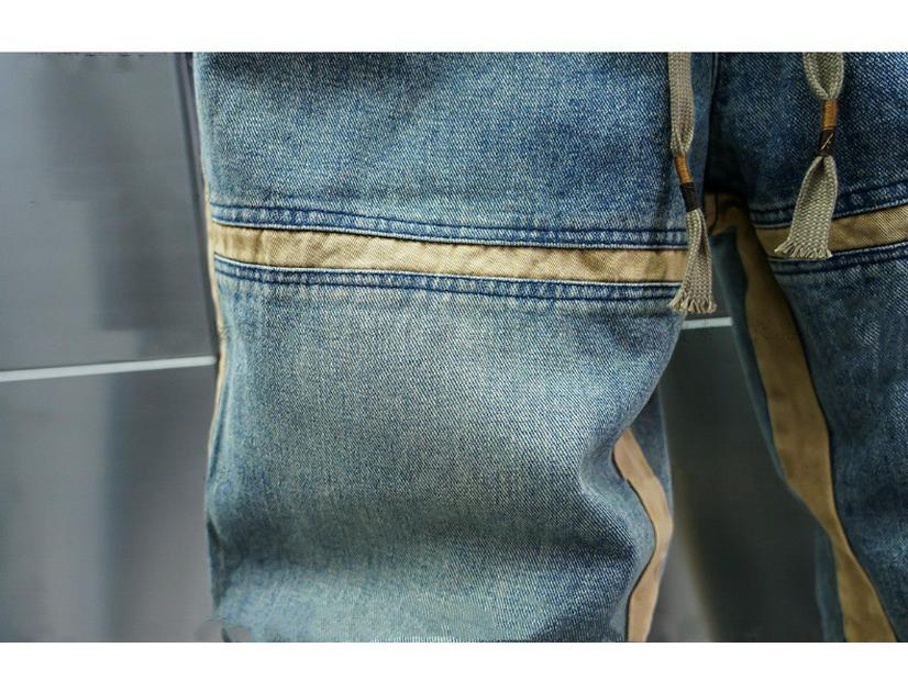 Korean-Style Men's Elastic Waist Drawstring Jeans: Trendy, Handsome, Splicing Harem Pants with Wide Leg Skinny Fit for Autumn/Winter.