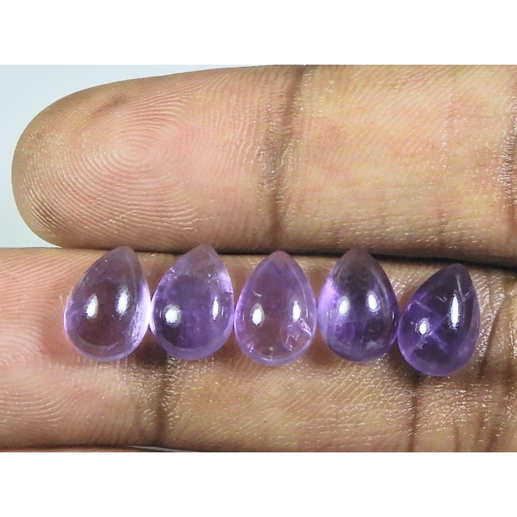 7X10MM Natural Amethst Ring Size Pear Cabochon Loose Gemstone 5Pcs Lot 11Cts A-466