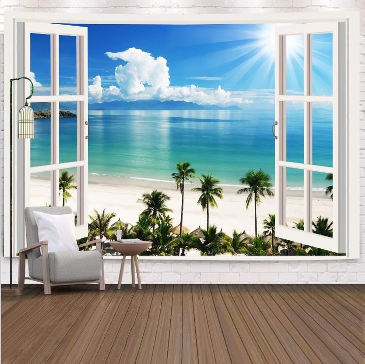 Berglandschaft vor dem Fenster, hängender Wandteppich, Wanddekoration für Zuhause, Büro, Wohnzimmer