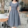 ZANZEA Womens Square Collar Short Sleeve Casual Grid Print Dress