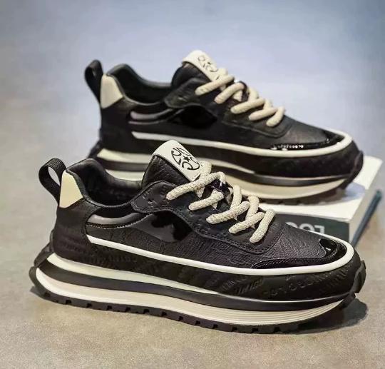 

Новые дышащие кожаные спортивные туфли для мужчин на весну, универсальные повседневные туфли на толстой подошве для мужчин H715 44 чёрный