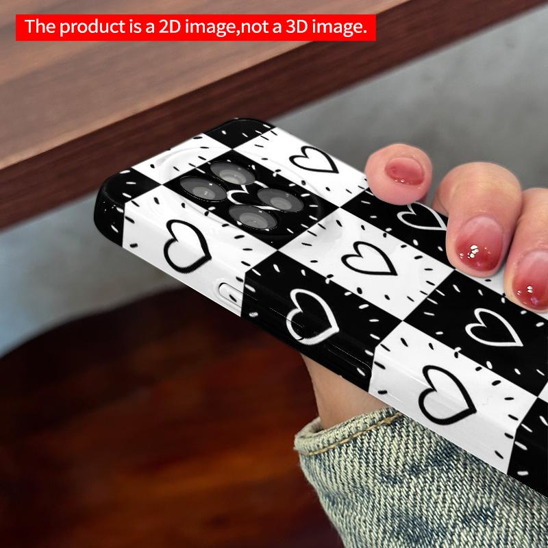 2DFlat Xiaomi Redmi phone caseBlack and White Heart Checkerboard Pattern Phone Casesuitable for Redmi Note 11 12 13 14 A3 K80 15 17 Ultra