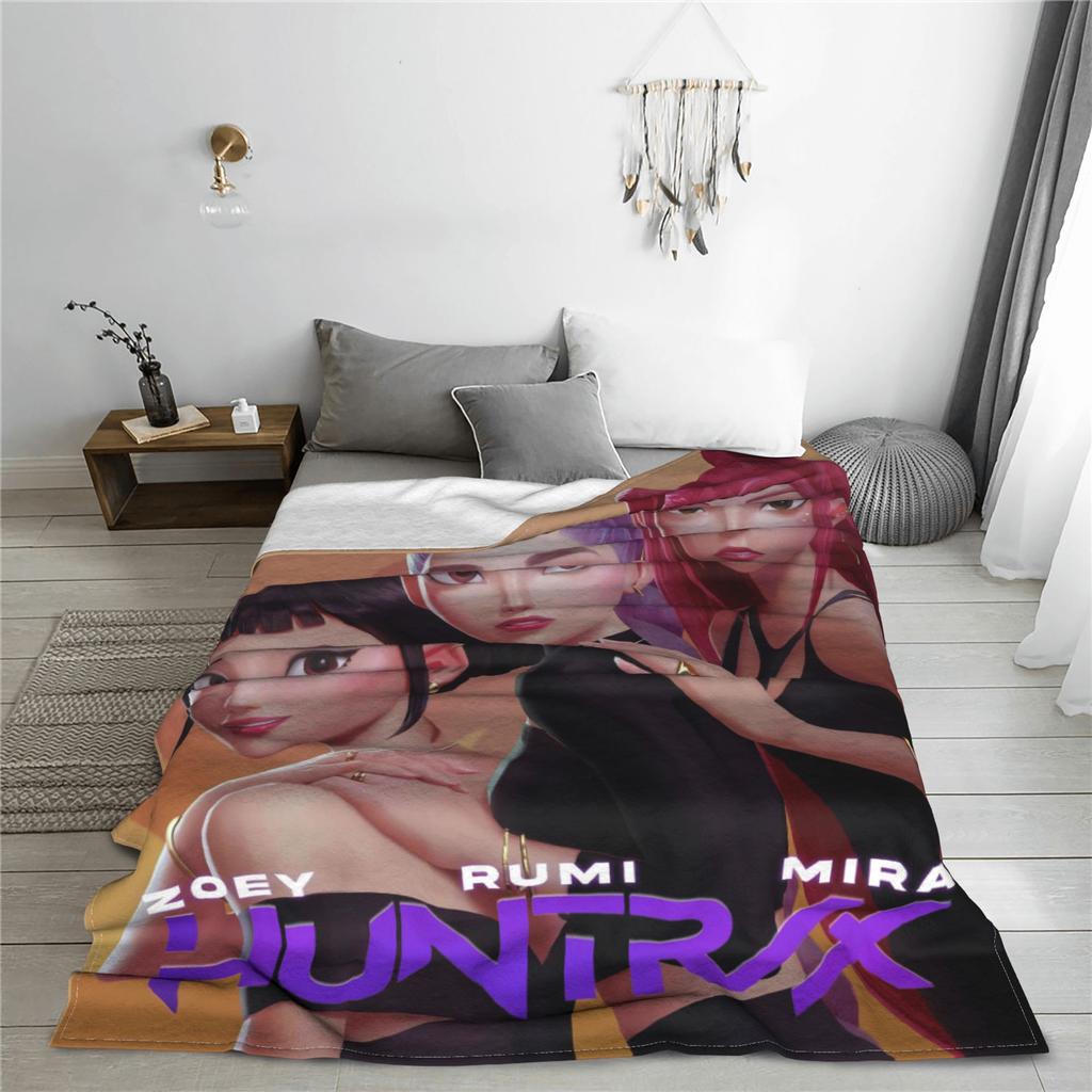 Kpop Demon Hunters Huntrix Flannel Blanket Winter Soft Warm Throw Blanket for Girls Boys Home Decor Funny Bedspread Bed Cover