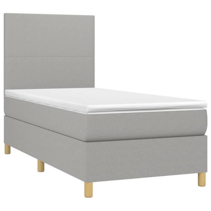 3142153 vidaXL Bed with Box Spring and Mattress Light Grey 100x200cm Fabric