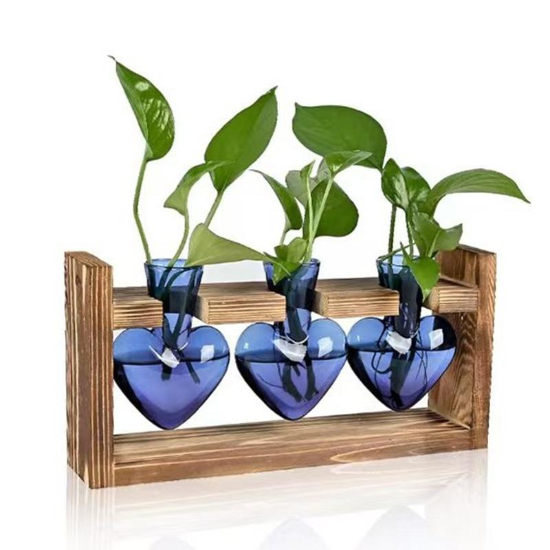 

1 набор вазы для размножения цветов, винтажные вазы для размножения с деревянной подставкой, ваза в форме сердца для растений, 5 стилей
