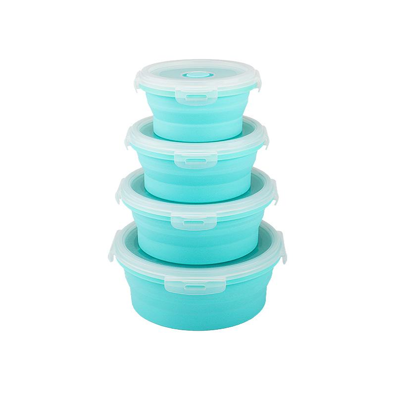 Set di Lunch Box Pieghevoli Rotonde in Silicone Bento Box Set da Quattro Pezzi Monostrato