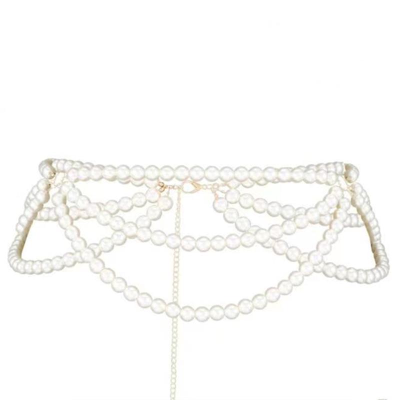 New waist chain women's simple and versatile multi-layer pearl fringed waist dress bikini decorative trendy belt
