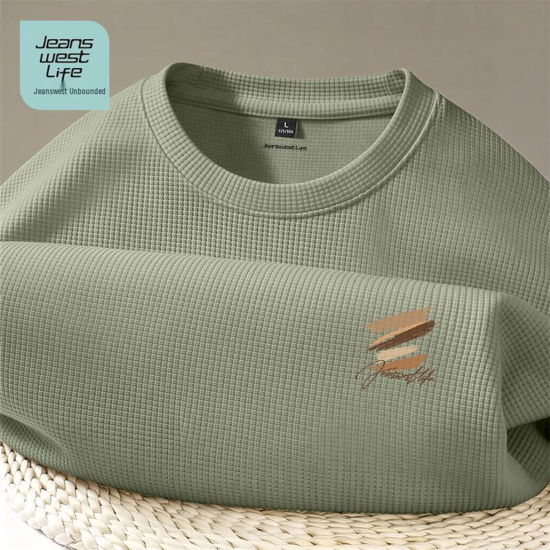 JEANSWEST LIFE Men's Waffle Knit Crew Neck T-shirt