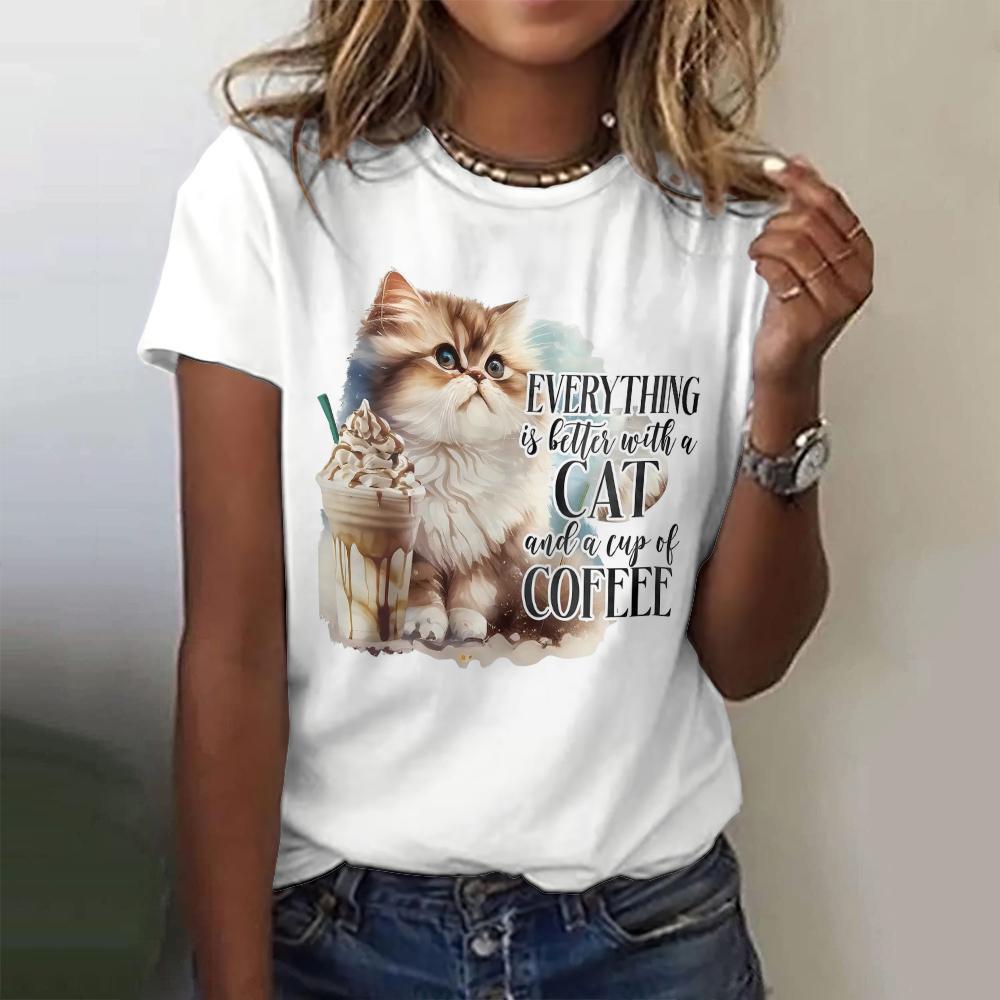 Cute Women's Clothing 3D Cat Women's T-shirt Printed Fashionable Summer Short Sleeved T-shirt