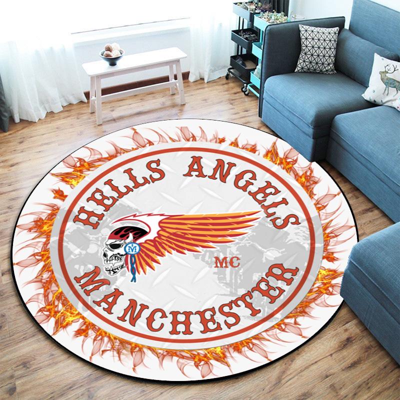 Gang Violence Motorcycle Enthusiasts Hells Angels Motorcycle Club Circular Carpet Is Soft, Home, Bedroom, Door Mat Decoration, and Non Slip Carpet E3