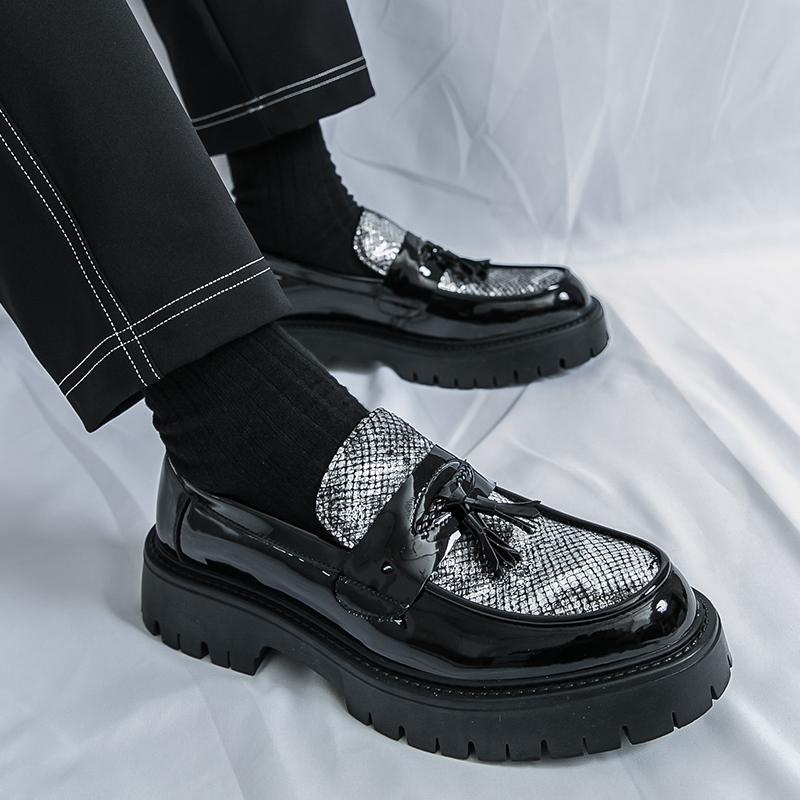 38-46 Casual Men's Thick Soled Shoes Work Daily Leisure Party Work Outdoor Street Daily Nightclub Trendy Lacquer Leather