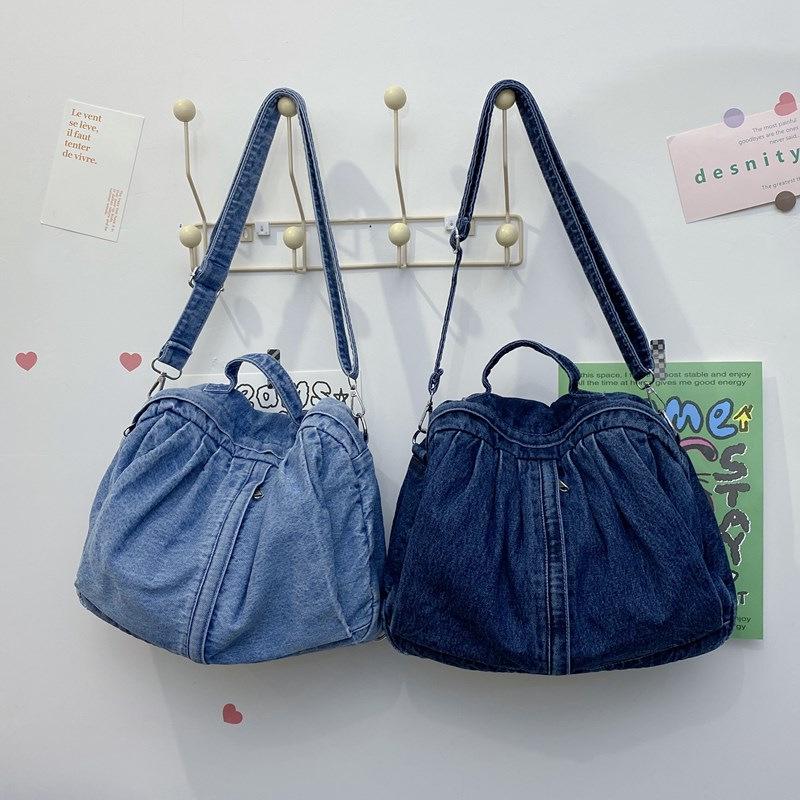 2025 Fashion Washed Denim Versatile Backpack: Crossbody and Casual Schoolbag for College Students