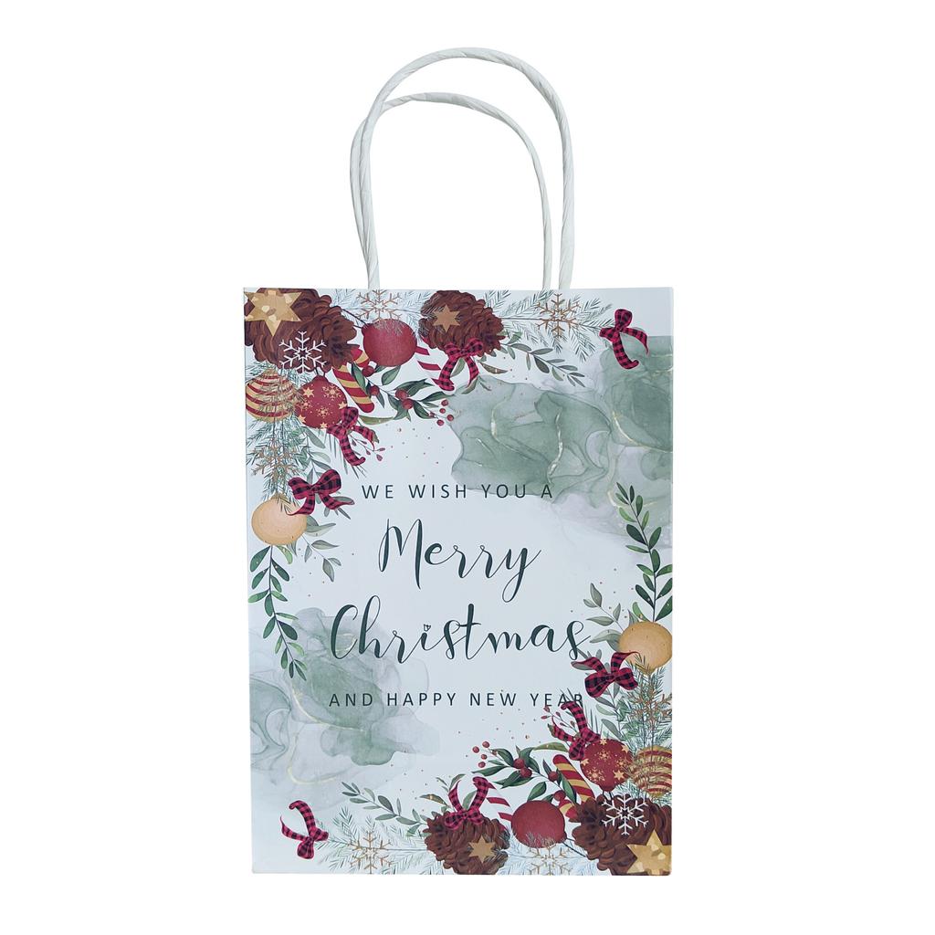 10/20pcs Happy New Year Christmas Gift White Kraft Paper Christmas Candy Wrapping Flower Themed Tote Bags