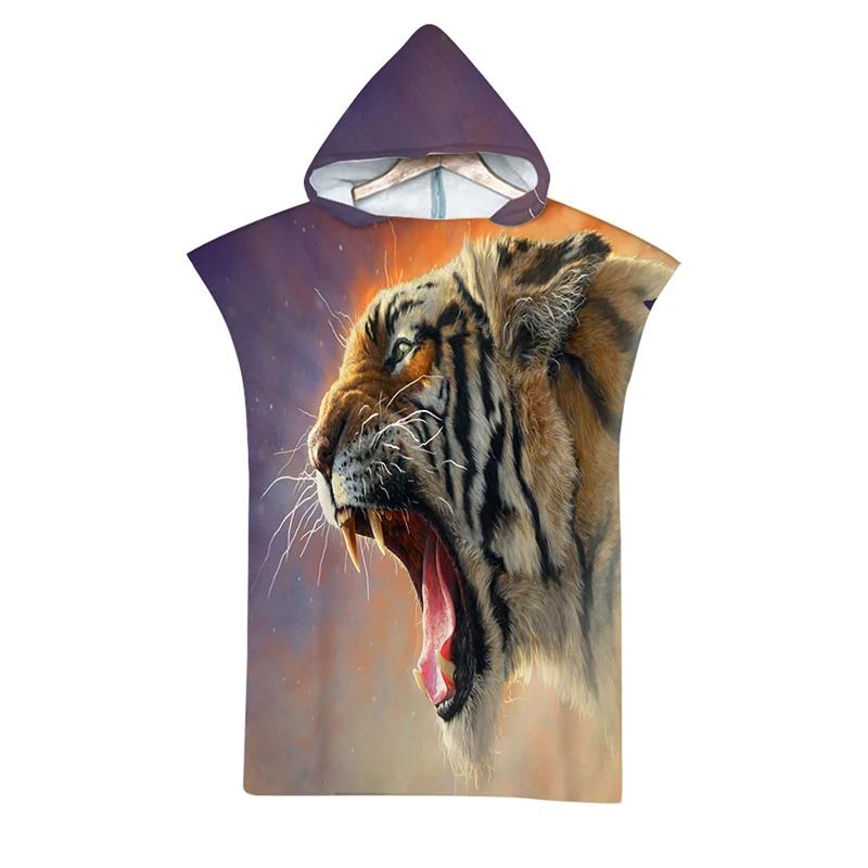 Telo da Spiaggia con Cappuccio Stampa Tigre Animale Selvatico per Adulti Asciugatura Rapida Poncho Piscina Asciugamano da Bagno con Mantello Accappatoio Fitness