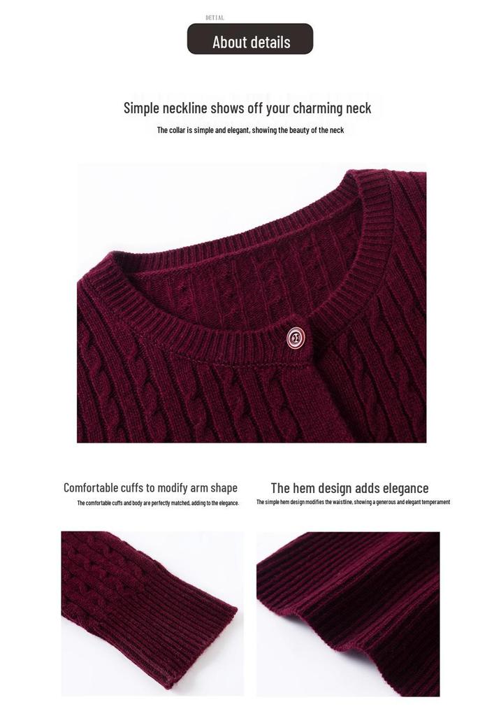 Petite Wool Knit Short Cardigan: Autumn/Winter Round Neck Stylish Top
