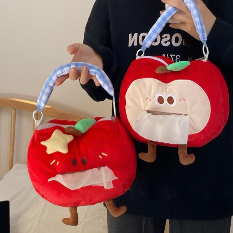 Creative Apples Shaped Fabric Tissue Box Holder Hanging Hook Space Saving Storage Case for Car And Office Environment