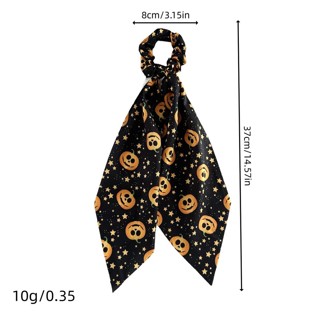 Halloween Hair Tie,  Women's Pumpkin Bat Print Headband, Elastic Hairband, Halloween Party Hair Accessory
