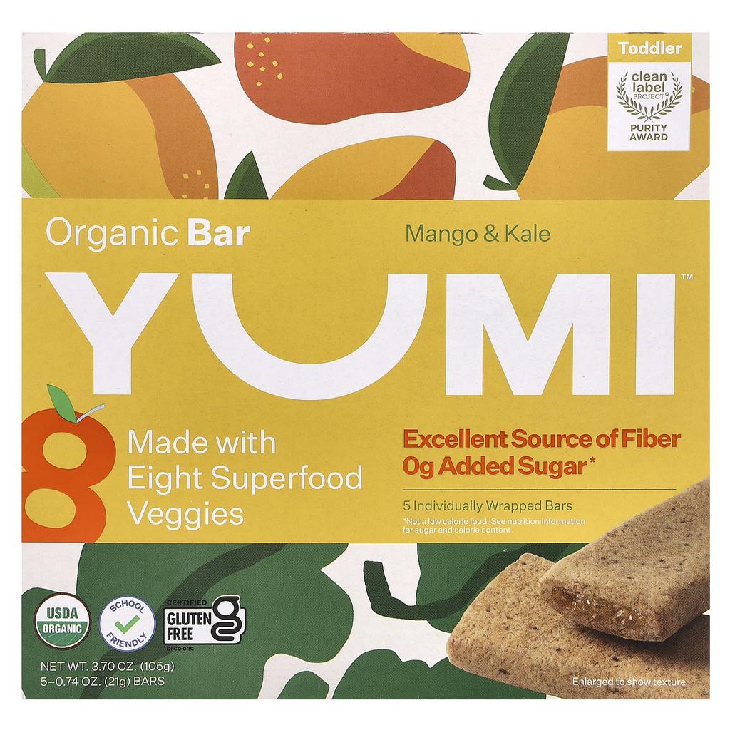 Yumi, Organic Bar, Toddler, Mango & Kale, 5 bars, 21 g (0.74 oz) each