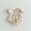 Newborn Baby Girl Sunflower Embroidery Romper with Puff Sleeves - Summer Bodysuit
