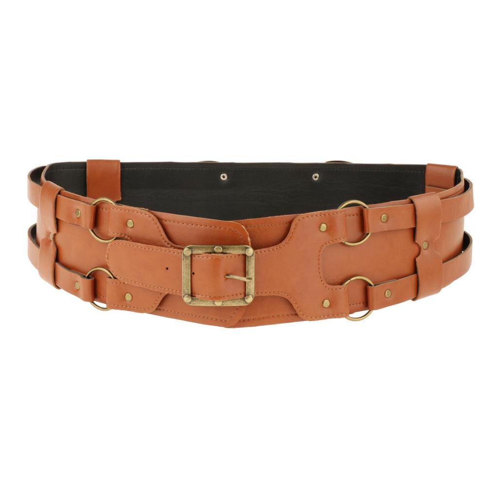Durable Medieval Knight Belt Costume Wrap Around with Prong Buckle Adjustable PU Leather Waist