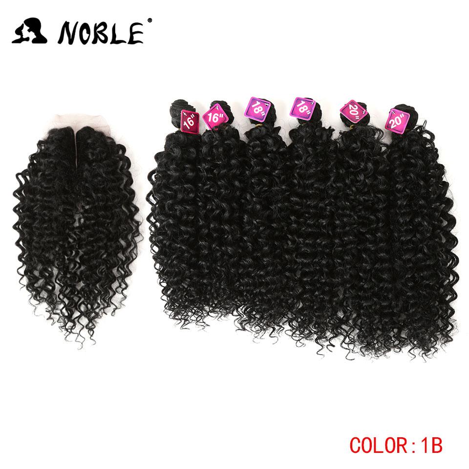 

Noble Afro Kinky Curly Hair Weave 16-20 inch 7Pieces/lot Synthetic Hair Bundles With Closure Middle Part Lace Closure (as the picture,16 18 20 7pcslot)