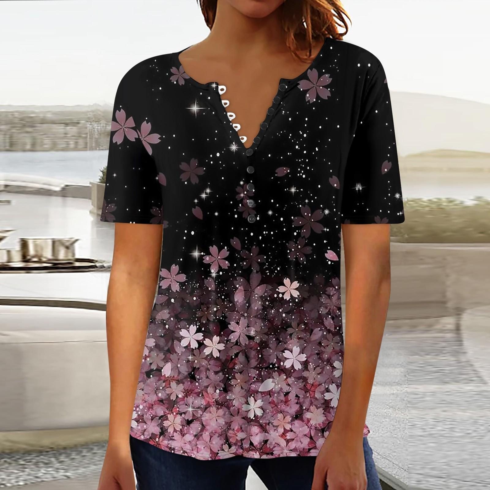 

Женская мода повседневный свободный топ с коротким рукавом с принтом и круглым вырезом XL арбуз красный