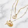 Mermaidcore Ocean Shell Starfish Pendant Necklace for Women Double Layer Imitation Pearl Necklace Summer Vacation Beach Jewelry