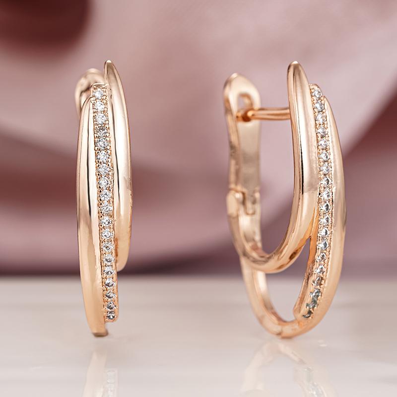 

Huitan Trendy Double Layer Drop Earrings for Women Rose Gold Color Daily Accessories Temperament Female Dangle Earrings Zircon