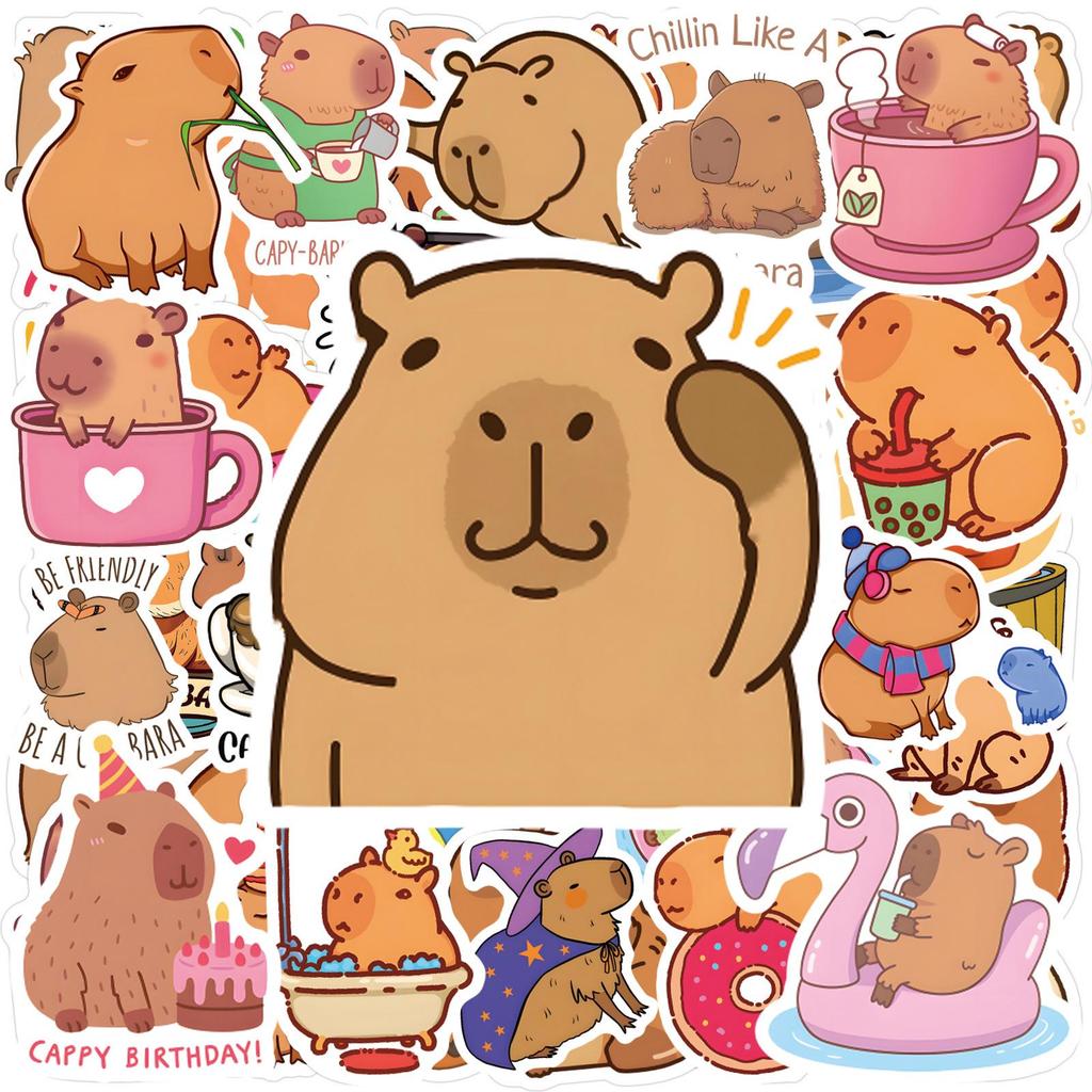 Capybara Stickers: 120 Cute Cartoon Designs for Journals and Water Bottles, Waterproof and Durable.