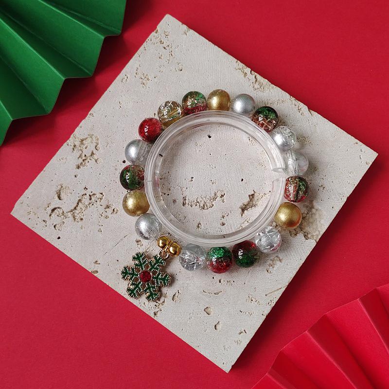 Christmas Diamond Santa & Snowflake Glass Bracelet: Stylish & Versatile Holiday Accessory.