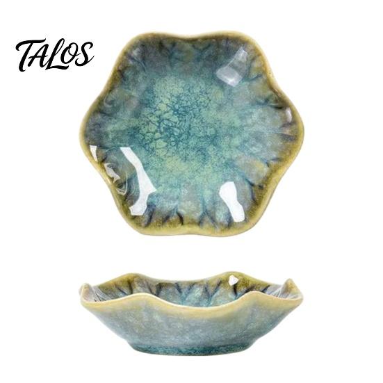 Talos Soy Sauce Dish Plate, Ceramic Lotus Leaf Design, High-Temperature Fired Unique Texture Jewelry Holder, for Dipping Vinegar Snack