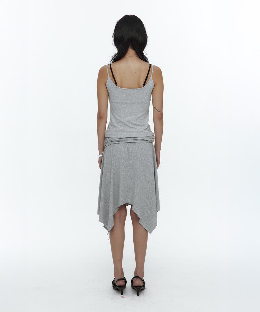 Rough Neck Knit Layer Drape Skirt Gray