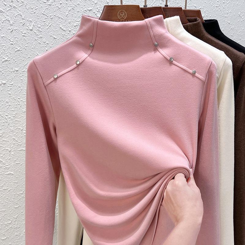 Middle Collar Double-sided German Velvet Bottoming Shirt Women's Integrated Velvet Piled Thickened Thermal Top, New In Spring, Autumn and Winter