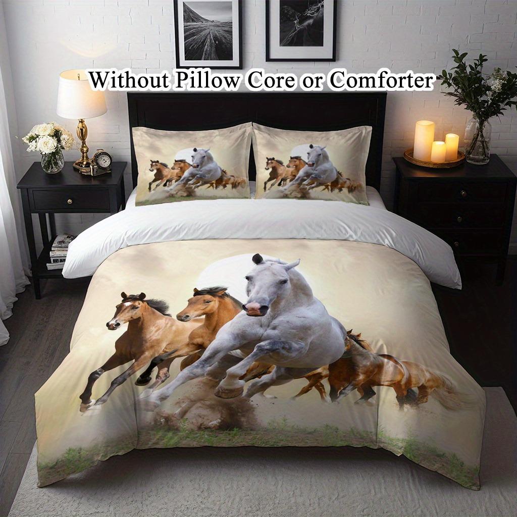 Horses Bedding Set Animal Soft Polyester Duvet Cover Set Quilt Cover With Pillowcase For Bedroom Decor Birthday Gift For Girls
