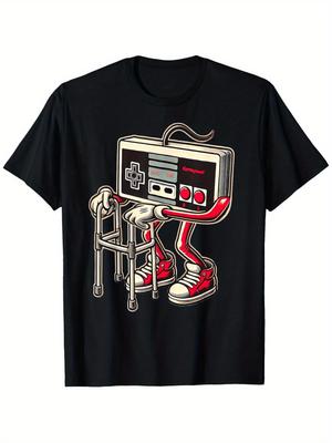 Retro Video Game Graphic T-Shirt - Vintage Arcade Design with Controller & Character - Black Tee - Soft Breathable Cotton Shirt