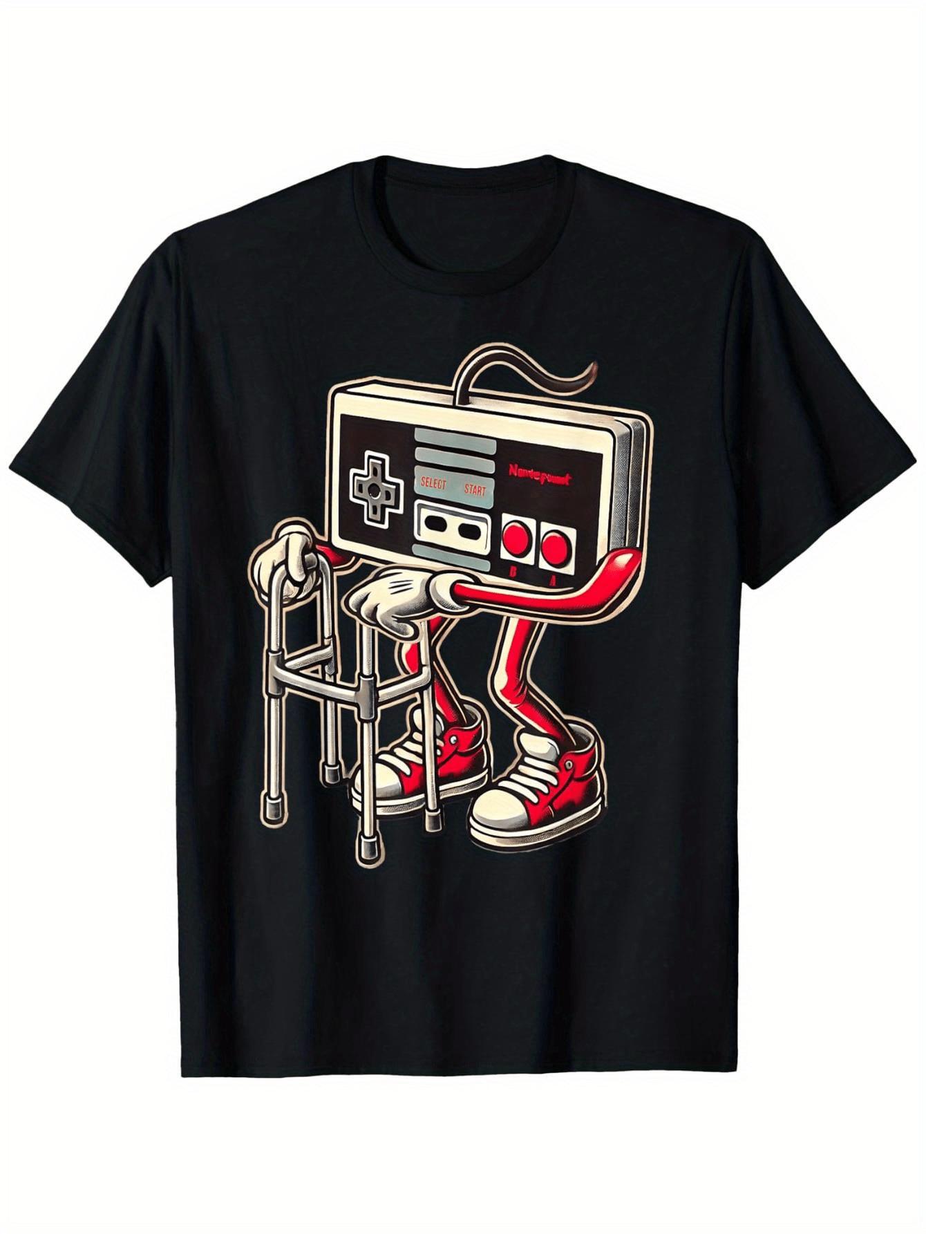 

Retro Video Game Graphic T-Shirt - Vintage Arcade Design with Controller & Character - Black Tee - Soft Breathable Cotton Shirt 4XL