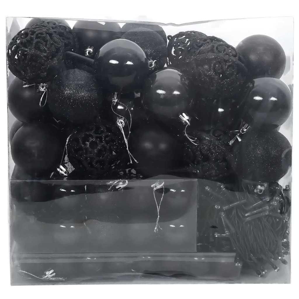 Christmas Ornament Set with 300 LEDs 120 pcs Black Plastic