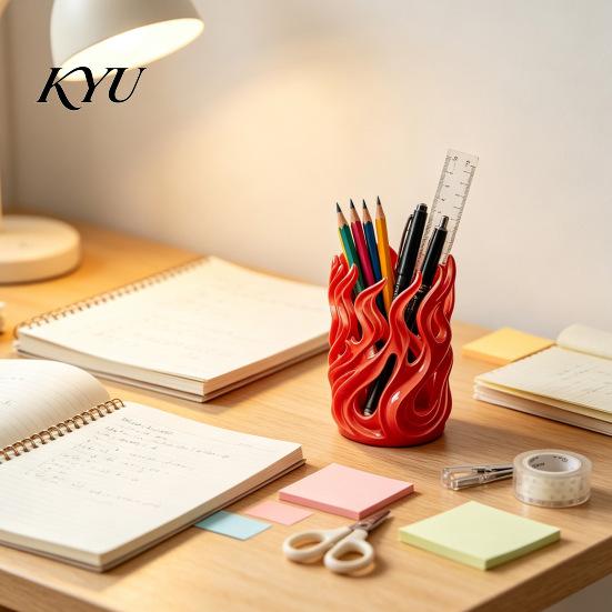 Stationery Organizer for Students Flame Shape Pen Holder, 3D Printed Hollow Pencil Cup, Cool Gaming Desk Accessories Decorative Desktop Makeup Brush,