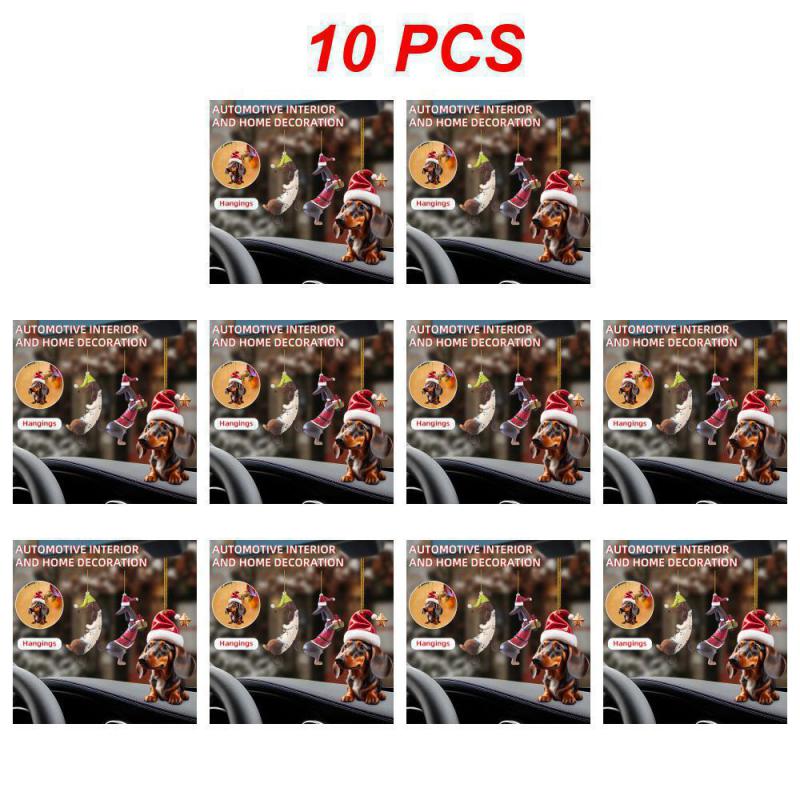 1~10PCS New Christmas 2D Fun Dachshund Dog Pendant Car Rearview Mirror Pendant Car Interior Accessories Christmas Tree Decor For