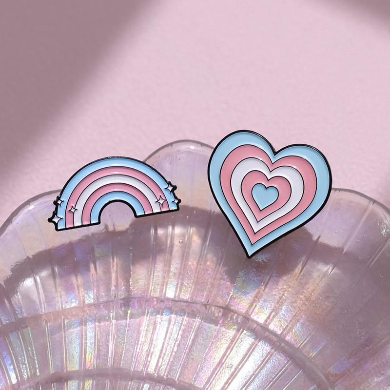 Pink Whimsical Cartoon Heart Brooch Fun Rainbow Heart Drink Box Letter Shaped Accessory Pin