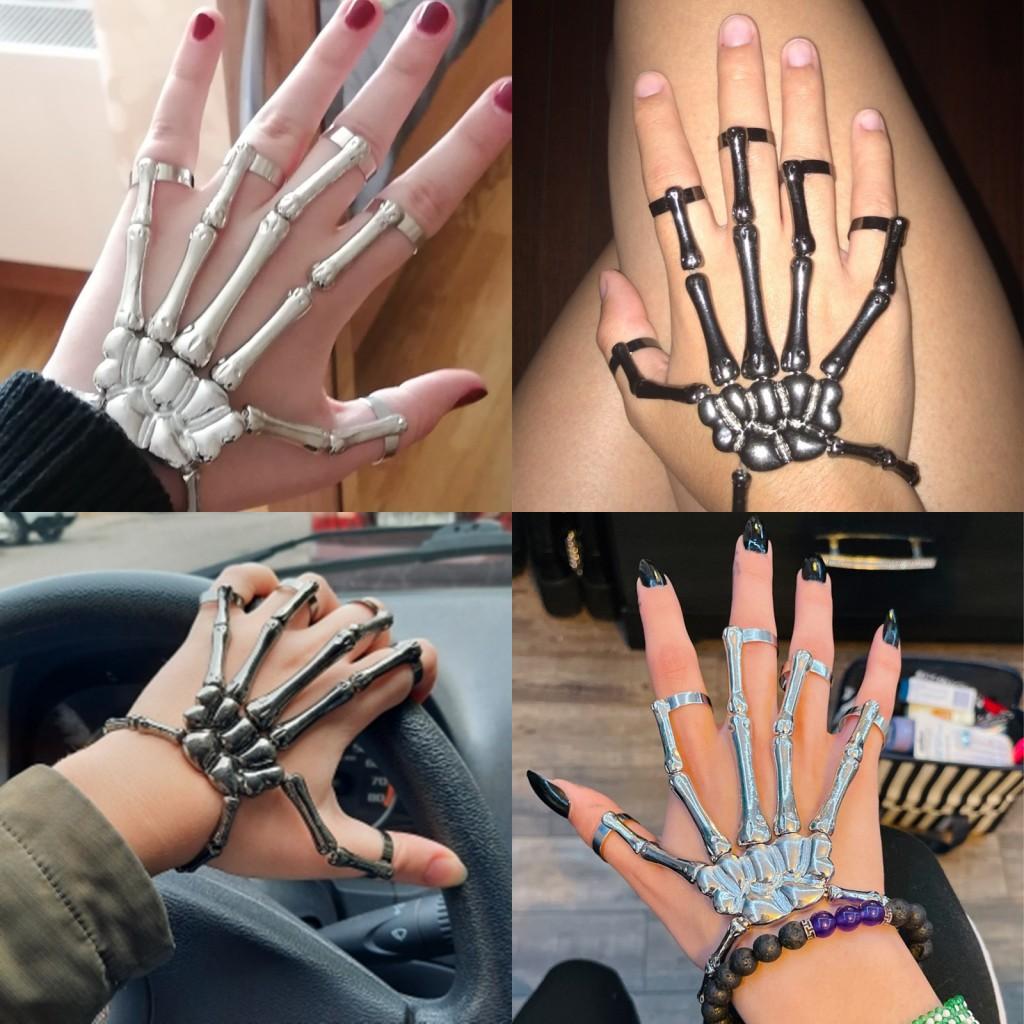 Commodity Jewel Women's Black Popular Halloween Bracelet Punk Exaggerated Ghost Hands Skull Bracelet Metal Texture Finger Bracelet Bracelet
