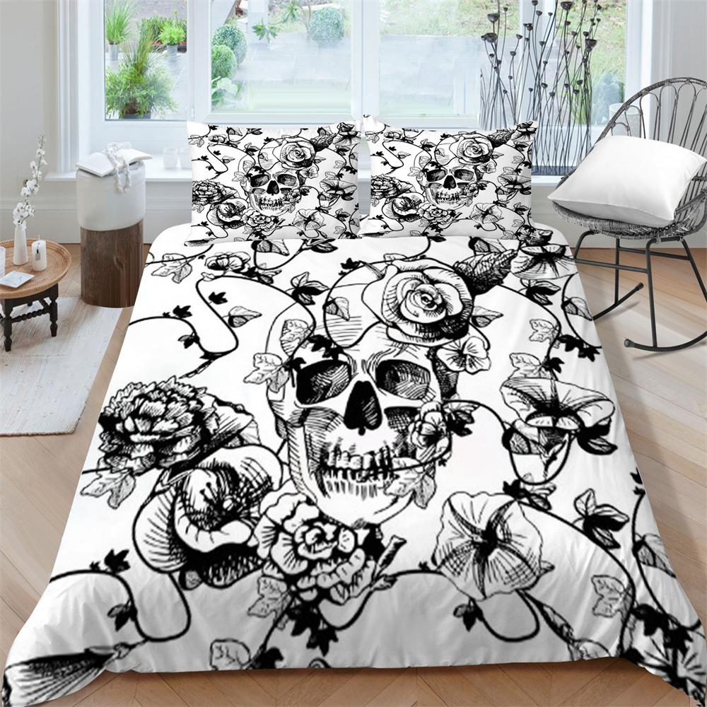3D Skull Print Bed Suit Bedding Quilt Cover Home Bedclothes Kids Gift Microfiber Comforter Breathable Duvet Cover