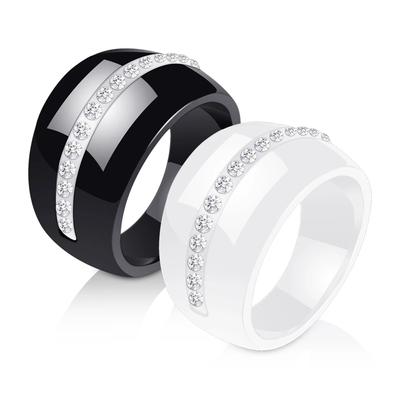 Luxusní romantický čirý černý a bílý keramický prsten Šperky pro ženy Doplňky Módní šperky Prsten s krystalem Bling