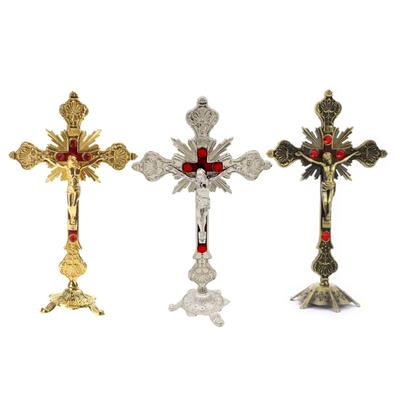 Standing Crucifix with Base for Religious Catholic Person Non-Rust Desktop Accs
