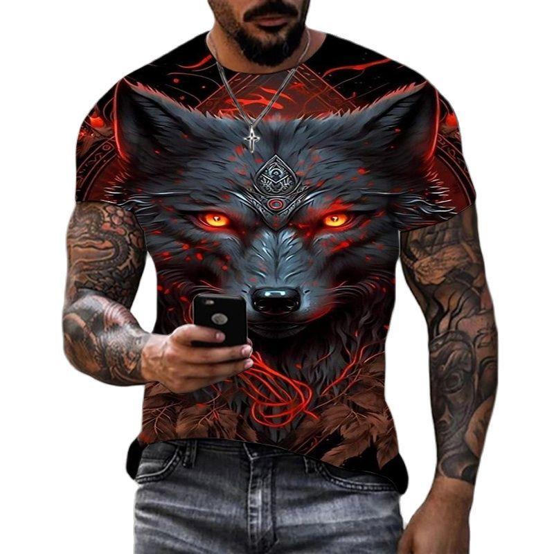 Ferocious Wolf Pattern Oversized T-Shirts Summer Trend Animal Harajuku 3D Print T Shirt For Men Fashion O-neck Short Sleeve Tops