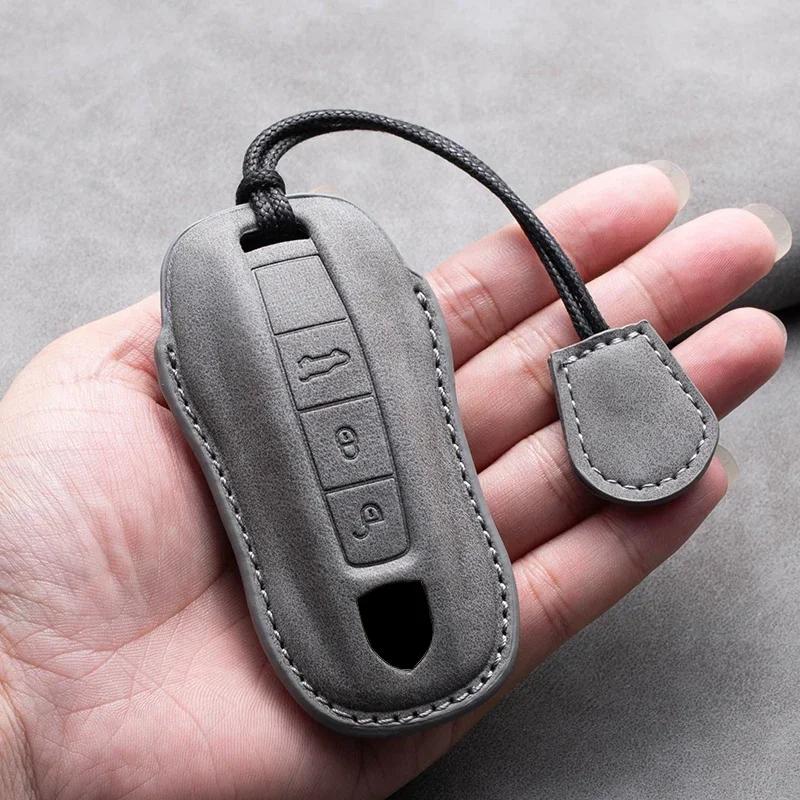 Suede Leather Car Key Case Cover Holder Keychain Shell for Porsche Panamera Spyder Carrera Macan Cayman Cayenne 911 970 981 991